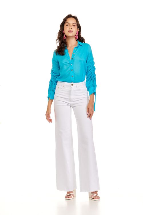 Calça Patoge feminina wide leg em sarja branca cintura alta (G4) CL36761