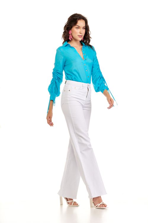 Calça Patoge feminina wide leg em sarja branca cintura alta (G4) CL36761