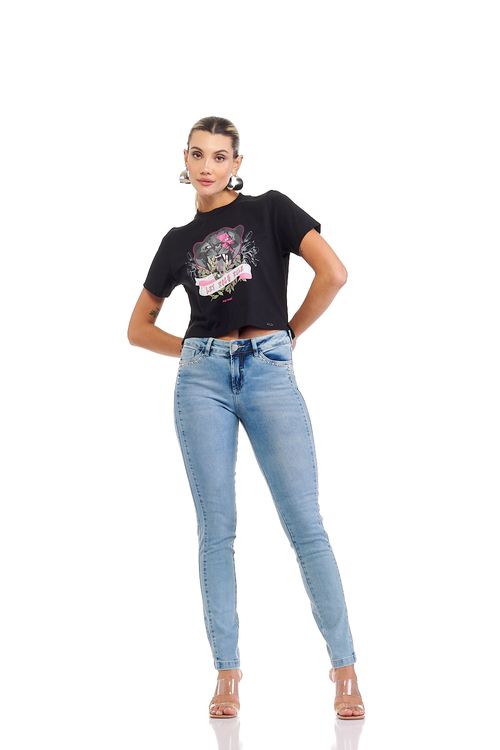 Calça Patogê feminina skinny jeans com recortes cintura média (G3) CL36794