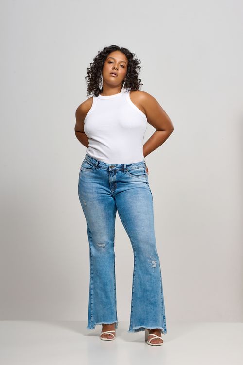 Calça Patogê feminina flare curvy jeans cintura média (G3) CL37135