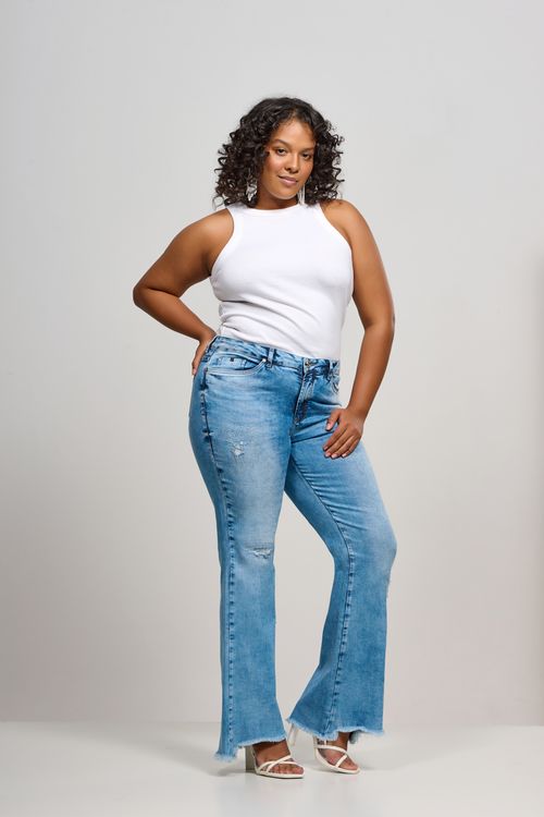 Calça Patogê feminina flare curvy jeans cintura média (G3) CL37135