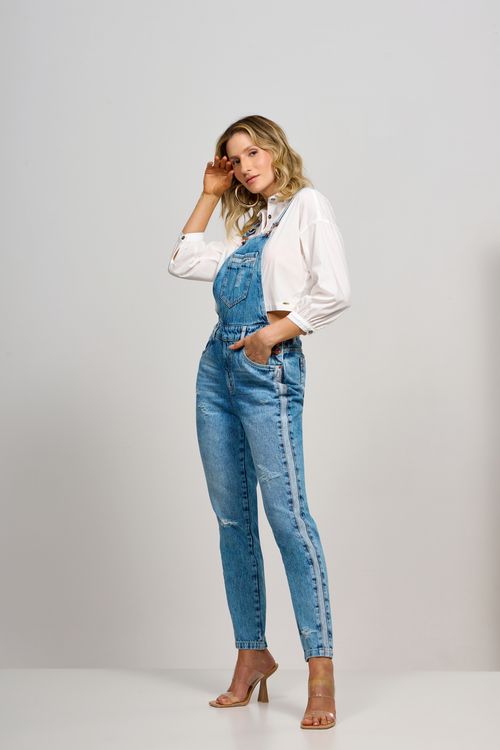 Jardineira Patogê feminina em jeans JD36993