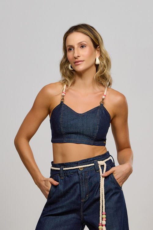 Top Patogê feminino em tecido jeans TP37029