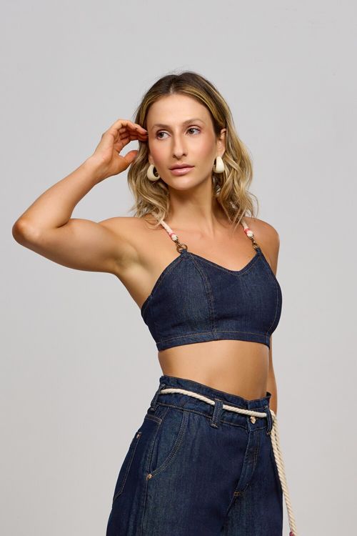 Top Patogê feminino em tecido jeans TP37029