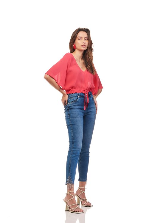 Calça Patogê feminina cigarrete jeans cintura média (G3) CL37097