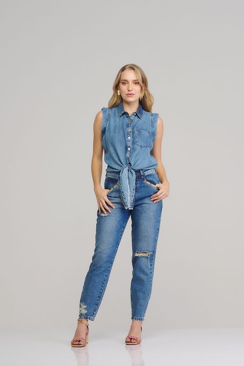 Calça Patogê feminina baggy jeans cintura alta (G4) CL37281