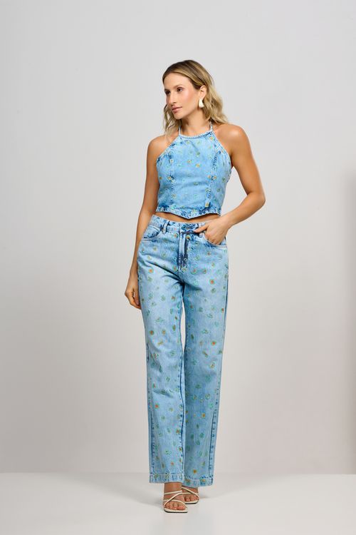 Calça Patogê feminina wide leg light jeans cintura média (G3) CL36995