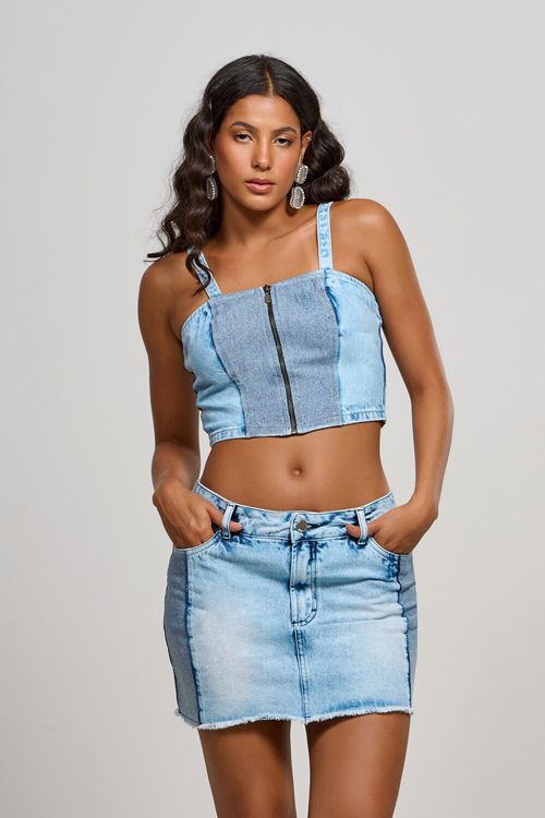 Saia Patogê feminina jeans cintura regular baixa (G2) SA37047