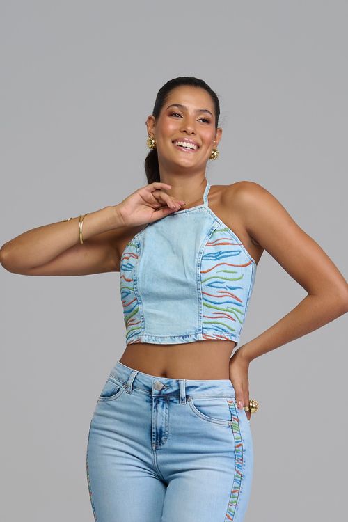 Top Patogê feminino jeans TP36984