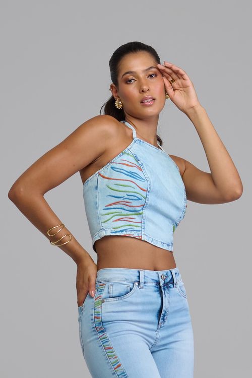Top Patogê feminino jeans TP36984