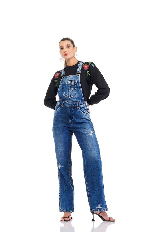 Jardineira Patogê feminina jeans JD36845