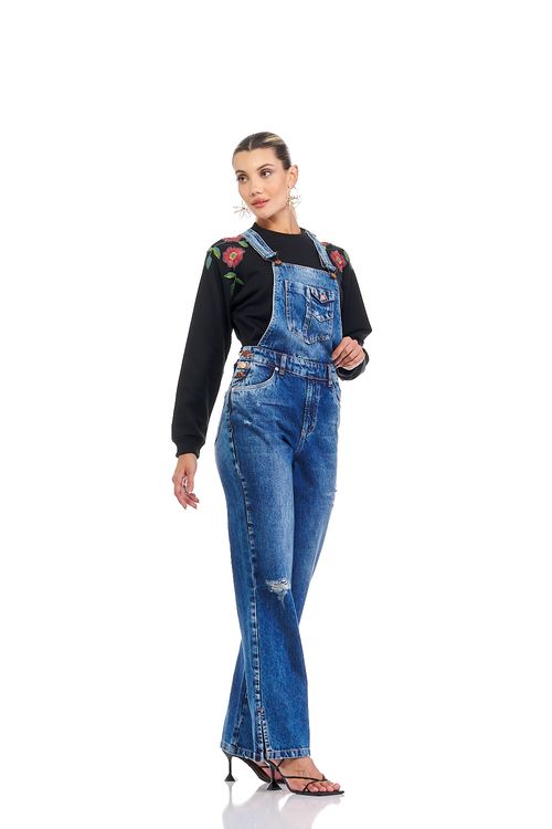 Jardineira Patogê feminina jeans JD36845