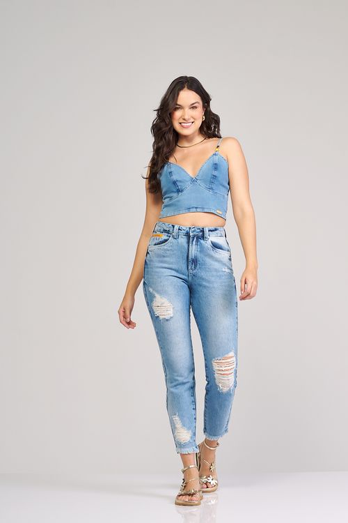 Calça mom jeans feminina Patogê cintura média (G3) CL37173
