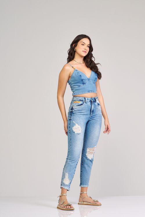 Calça mom jeans feminina Patogê cintura média (G3) CL37173