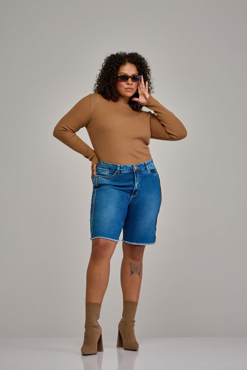 Bermuda jeans ciclista curvy feminina Patogê cintura média (G3) BE37578
