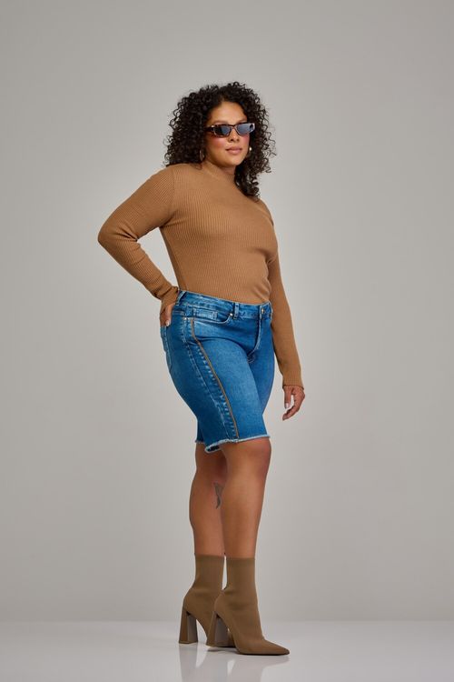 Bermuda jeans ciclista curvy feminina Patogê cintura média (G3) BE37578