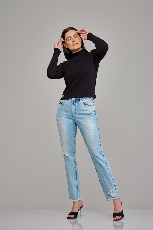 Calça reta jeans feminina Patogê cintura média (G3) CL36865