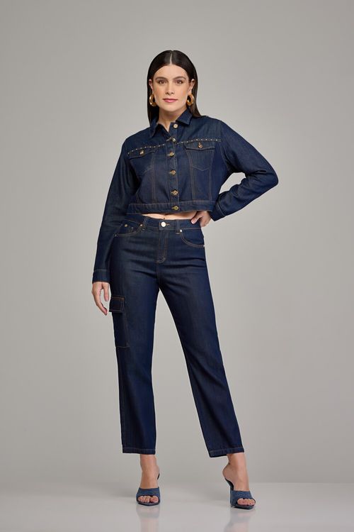 Calça reta jeans feminina Patogê cintura alta (G4) CL37391