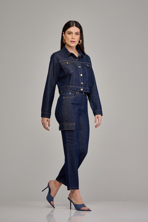 Calça reta jeans feminina Patogê cintura alta (G4) CL37391