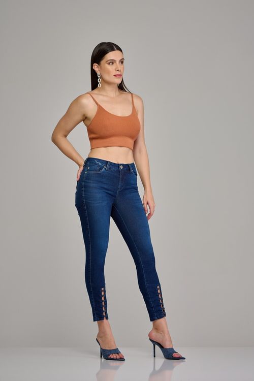 Calça cigarrete jeans feminina Patogê cintura média (G3) CL37452