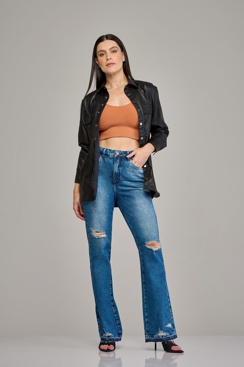 Calça mom boot cut jeans feminina Patogê cintura alta (G4) CL37713