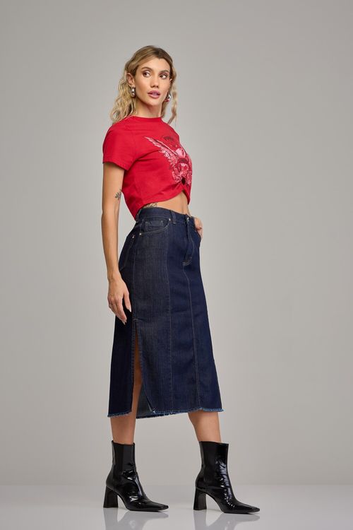 Saia midi jeans feminina Patogê cintura média (G3) SA37405