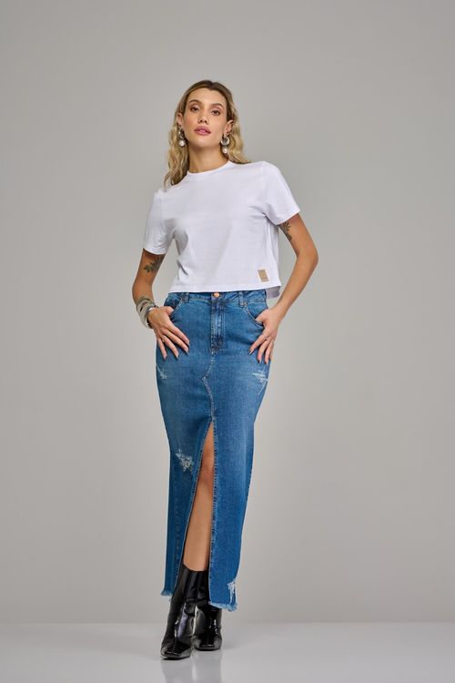 Saia longa jeans feminina Patogê cintura média (G3) SA37608