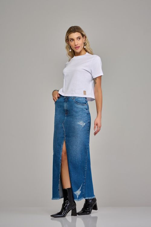 Saia longa jeans feminina Patogê cintura média (G3) SA37608