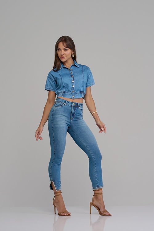 Calça cigarrete jeans feminina Patogê cintura alta (G4) CL37538