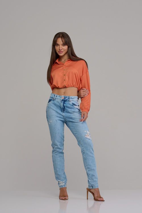 Calça boyfriend jeans feminino Patogê cintura média (G3) CL37548