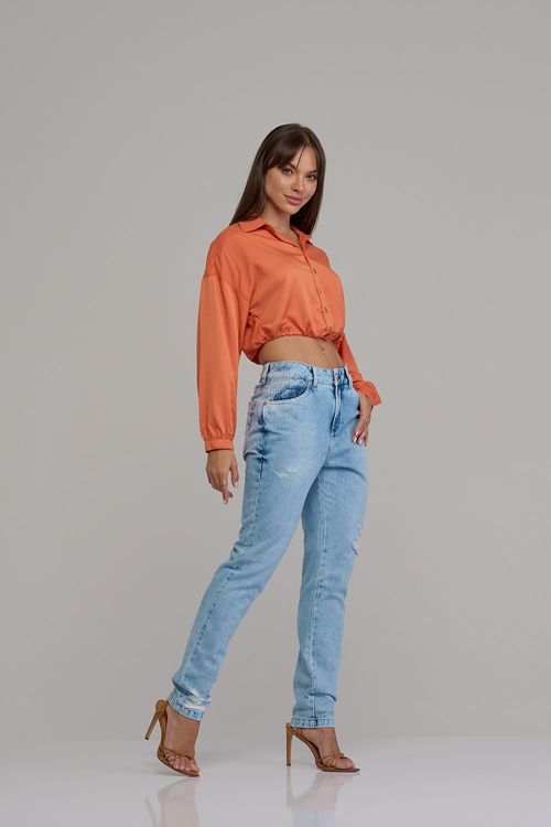Calça boyfriend jeans feminino Patogê cintura média (G3) CL37548