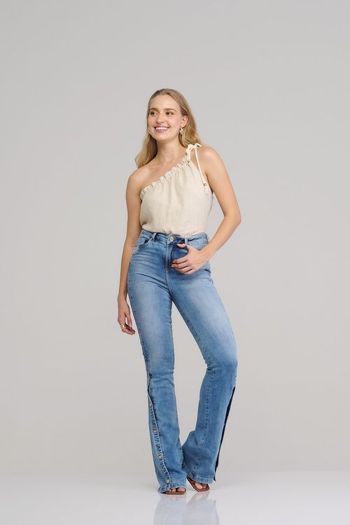 Calça flare jeans feminina Patogê cintura média (G3) CL37587