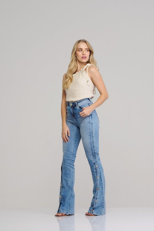Calça flare jeans feminina Patogê cintura média (G3) CL37587