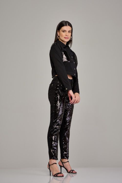 Calça boyfriend paetê feminina Patogê cintura média (G3) CL37421