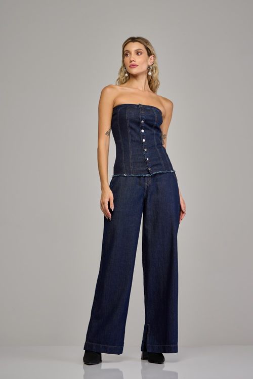 Calça pantalona jeans feminina Patogê cintura alta (G4) CL37717