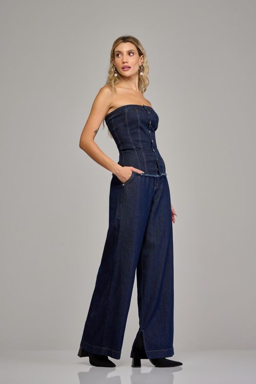 Calça pantalona jeans feminina Patogê cintura alta (G4) CL37717