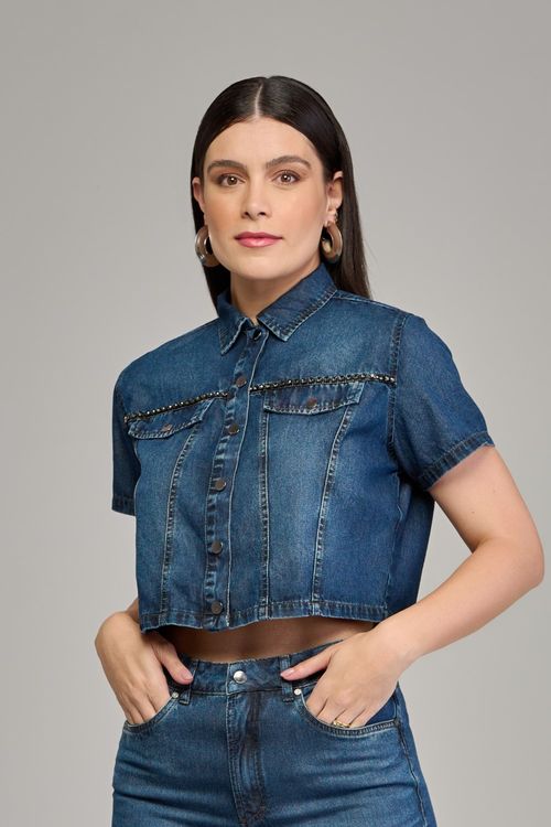 Camisa cropped jeans feminina Patogê CA37397