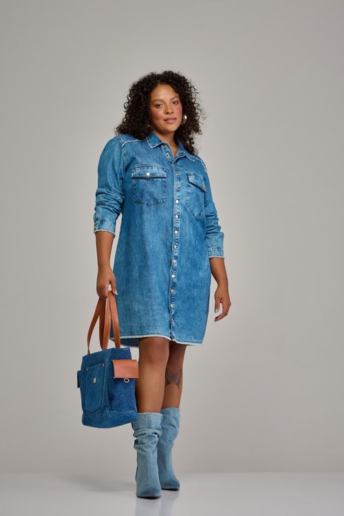 Vestido chemise curvy jeans feminino Patogê VE37836