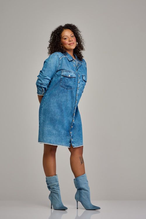 Vestido chemise curvy jeans feminino Patogê VE37836