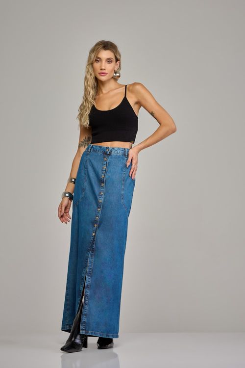 Saia longa jeans feminina Patogê cintura média (G3) SA37443