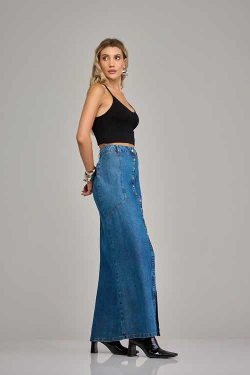 Saia longa jeans feminina Patogê cintura média (G3) SA37443