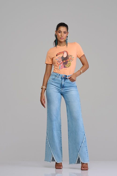 Calça wide leg jeans feminina Patogê cintura alta (G4) CL37318