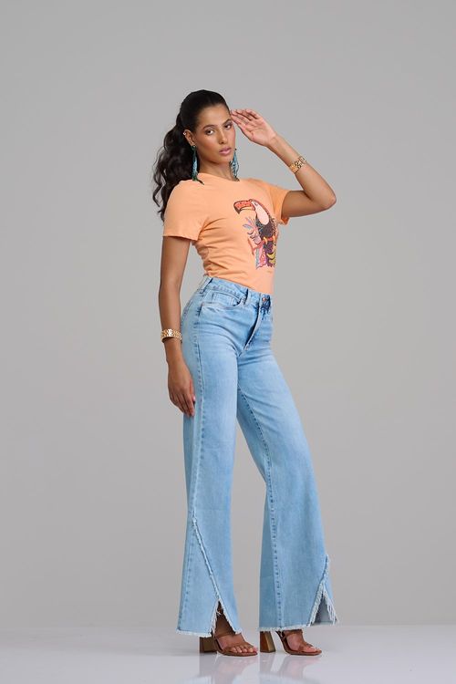 Calça wide leg jeans feminina Patogê cintura alta (G4) CL37318