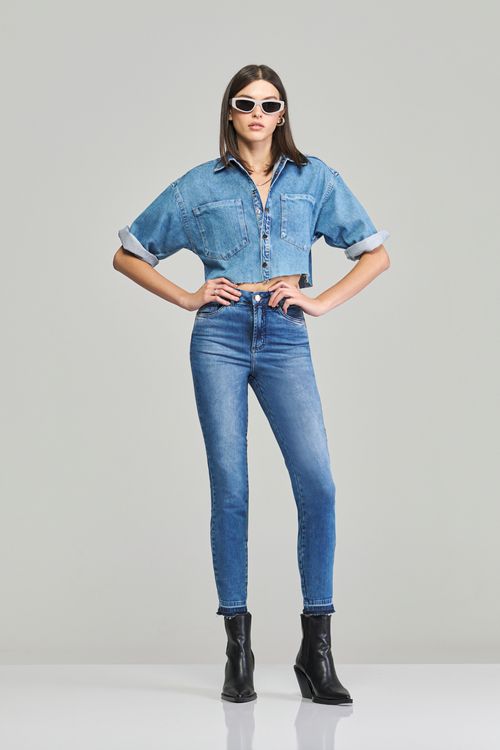 Calça Patogê feminina skinny jeans cintura super alta cigarrete (G5) CL37802