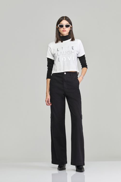 Calça pantalona sarja feminina Patogê cintura alta (G4) CL37807