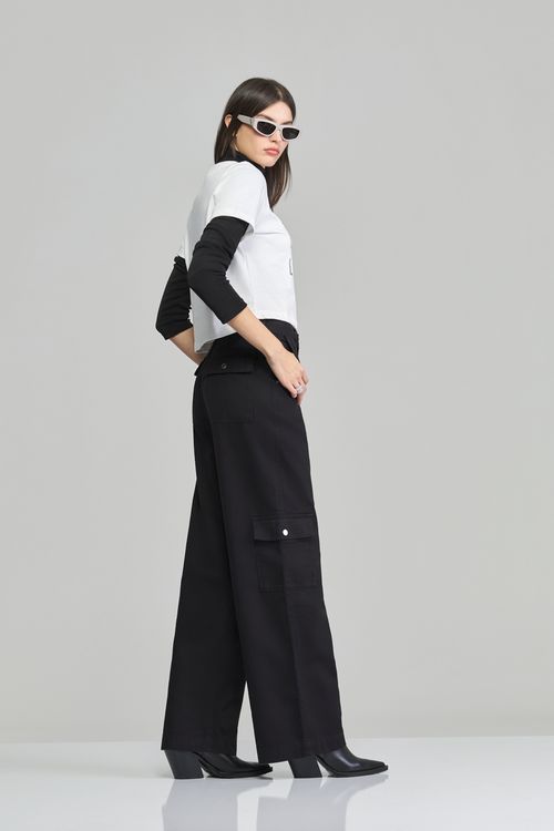 Calça pantalona sarja feminina Patogê cintura alta (G4) CL37807