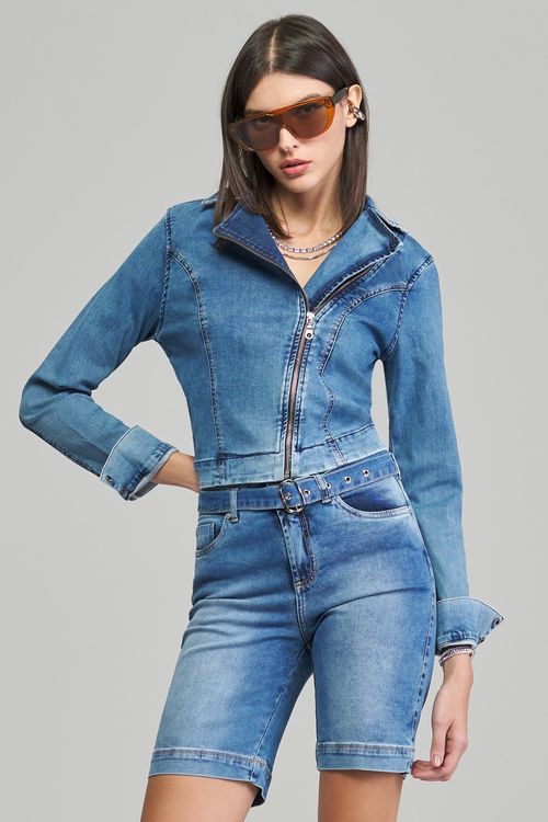 Jaqueta Biker Jeans Feminina Patogê JQ37815