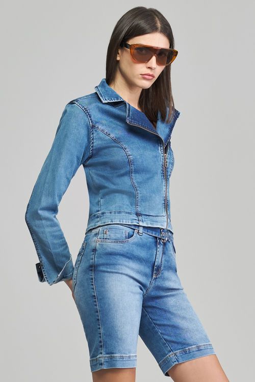 Jaqueta Biker Jeans Feminina Patogê JQ37815