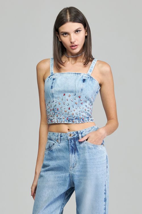 Top Patogê feminino jeans TP36990