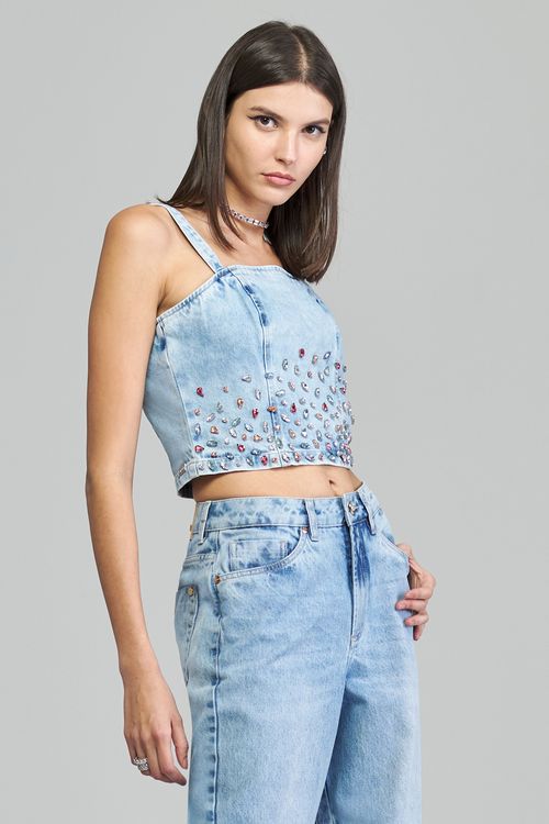Top Patogê feminino jeans TP36990